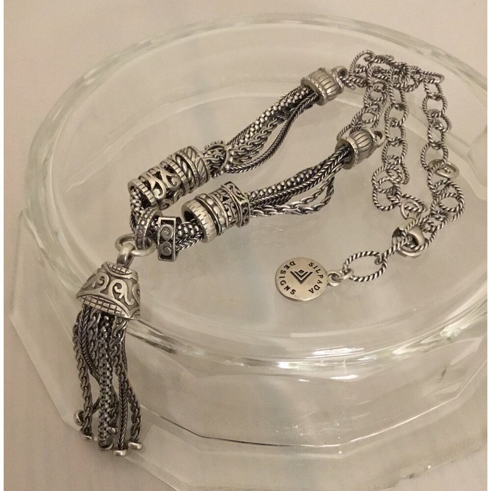 SILPADA Sterling Silver Ornate Gathered Tassel Necklace Retired N2305 MSR $329 - Picture 2 of 4